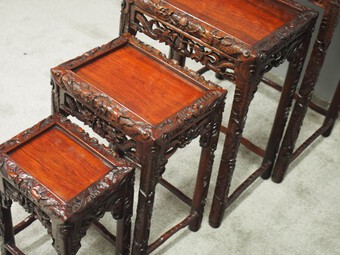 Antique Chinese Qing Dynasty Nest of 4 Hardwood Tables