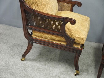 Antique Pair of Regency Style Mahogany Bergere Armchairs