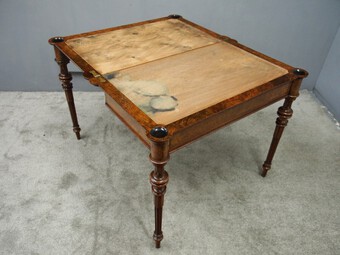 Antique Victorian Inlaid Burr Walnut Card Table