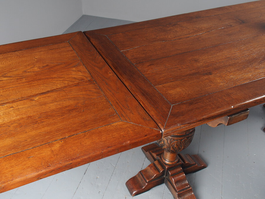 Antique Jacobean Style Carved Oak Pull Out Dining Table
