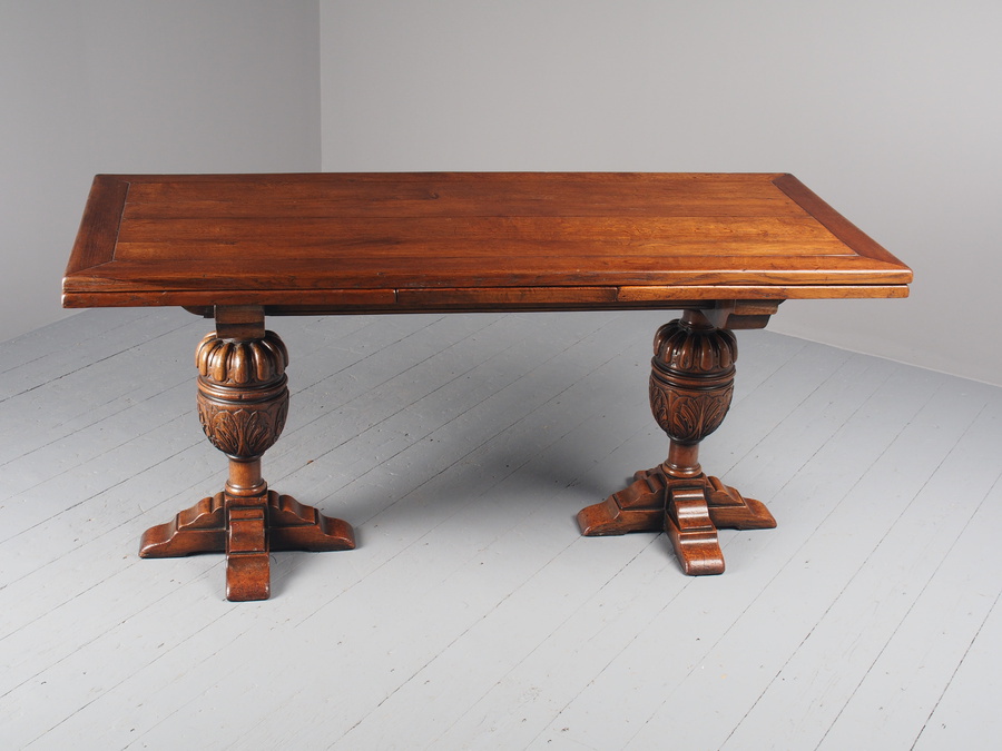 Antique Jacobean Style Carved Oak Pull Out Dining Table