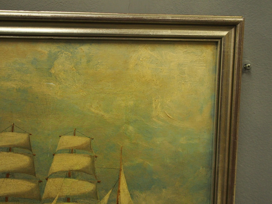 Antique Edwardian Oil Painting of a Ship