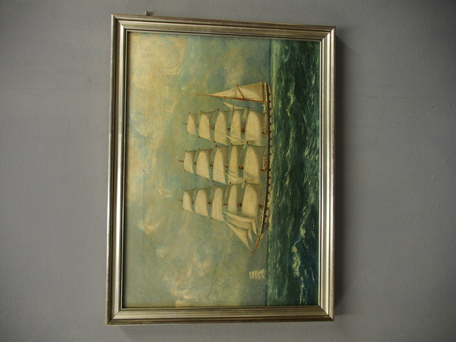 Antique Edwardian Oil Painting of a Ship