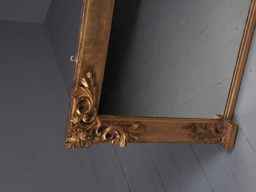 Antique Victorian Hand-Carved Giltwood Overmantel Mirror