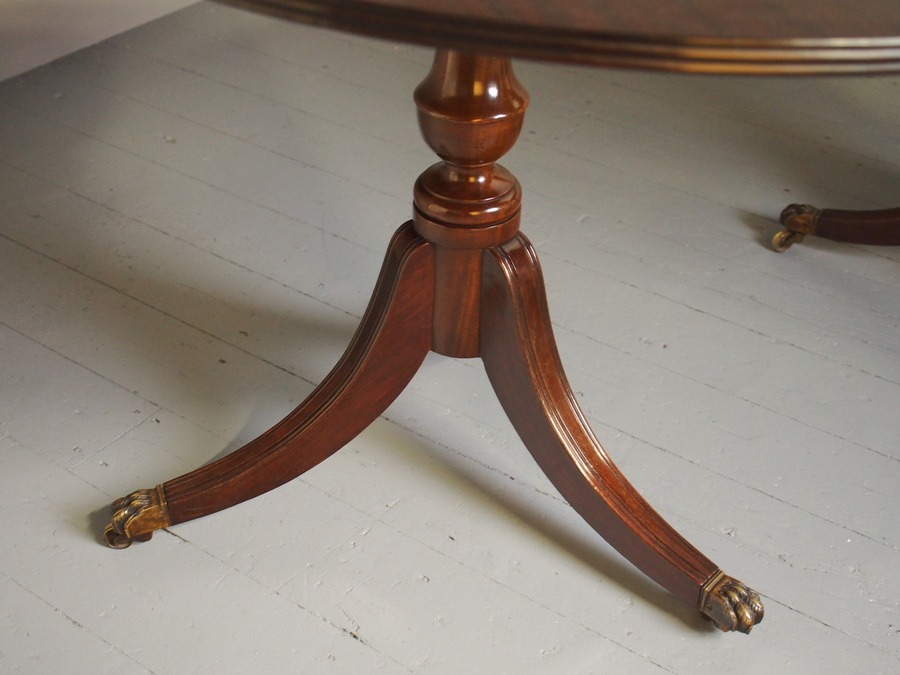 Antique Regency Style Twin Pillar Dining Table with Additional Leaf