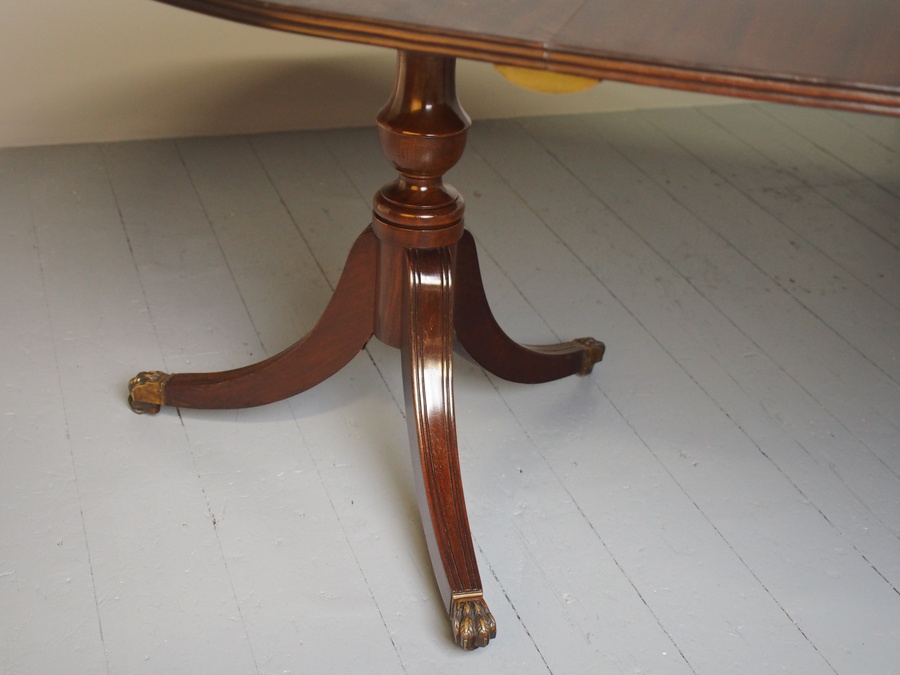 Antique Regency Style Twin Pillar Dining Table with Additional Leaf
