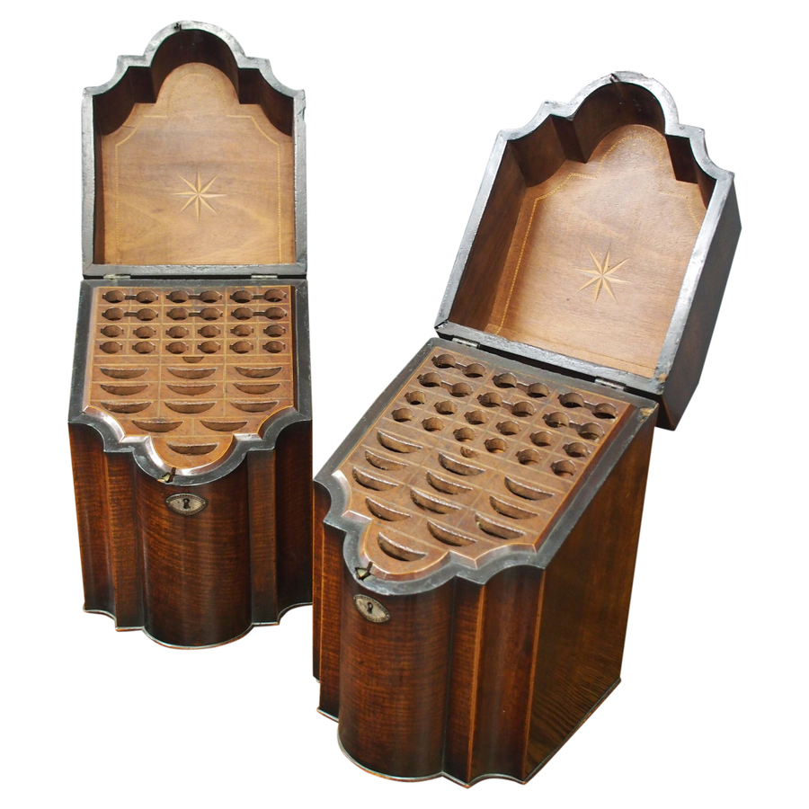 Antique Pair of George III Inlaid Mahogany Cutlery Boxes
