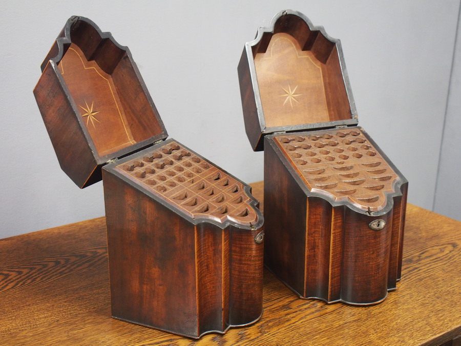 Antique Pair of George III Inlaid Mahogany Cutlery Boxes