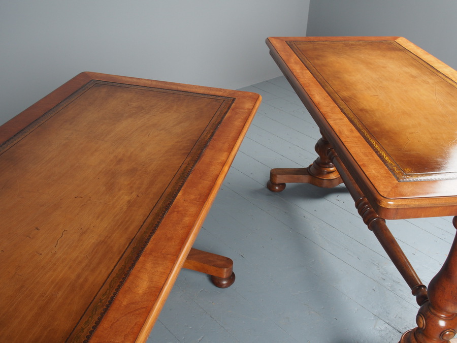 Antique Pair of Victorian Satin Birch Library Tables