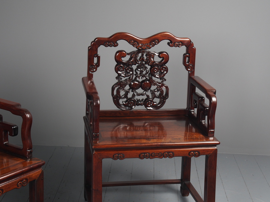 Antique Pair of Antique Chinese Hongmu Throne Chairs