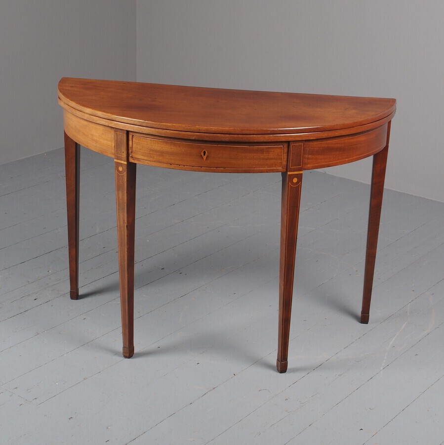 George III Inlaid Mahogany Foldover Table