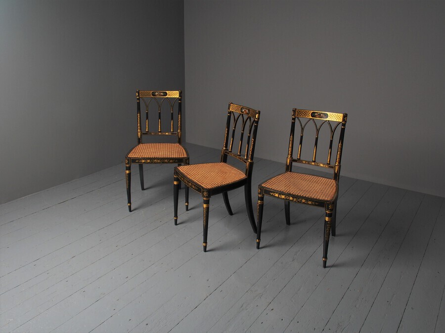 Antique Set of 3 Regency Style Painted Bergere Chairs
