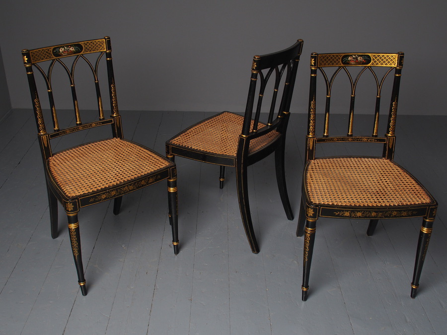 Antique Set of 3 Regency Style Painted Bergere Chairs