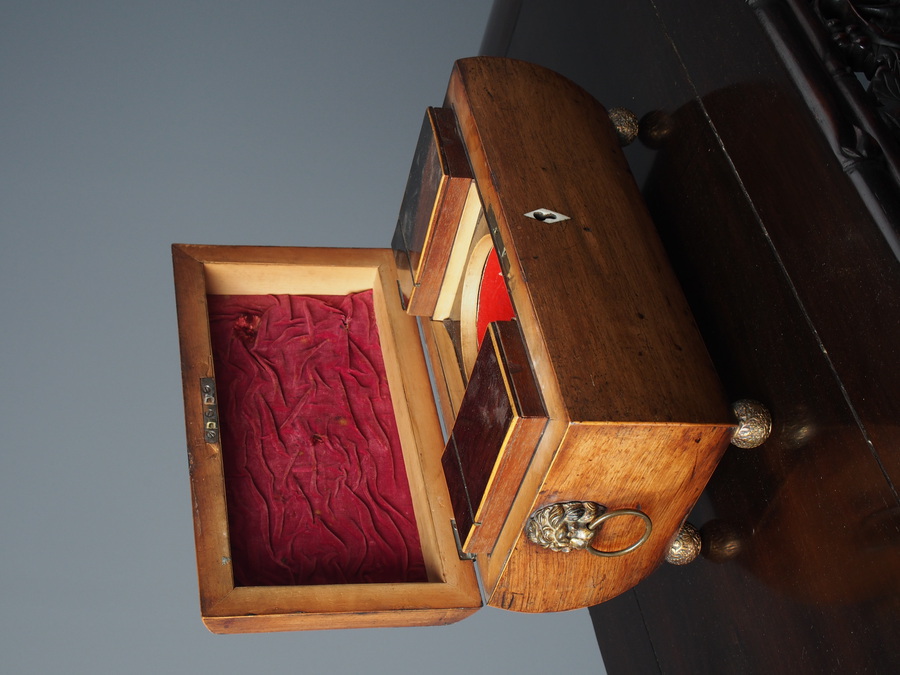 Antique George III Inlaid Rosewood Sarcophagus Shape Tea Caddy