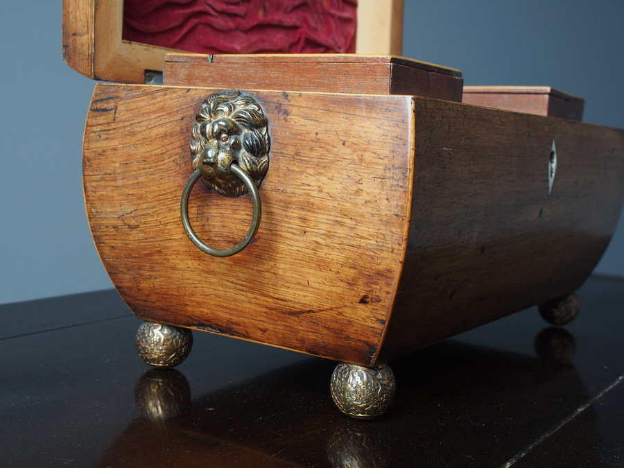 Antique George III Inlaid Rosewood Sarcophagus Shape Tea Caddy