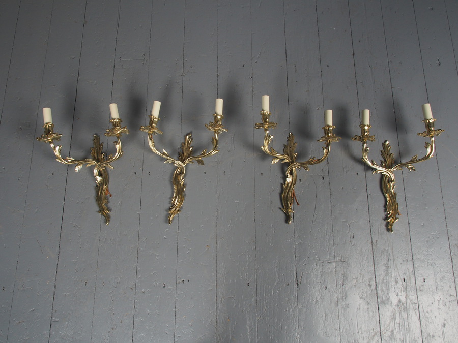 Antique Antique Set of 4 Cast Brass Wall Sconces
