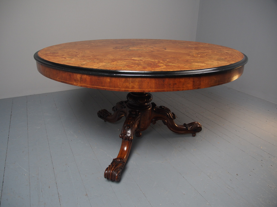 Antique Large Victorian Marquetry Circular Breakfast Table