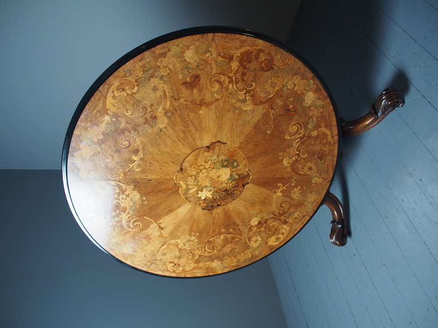 Antique Large Victorian Marquetry Circular Breakfast Table