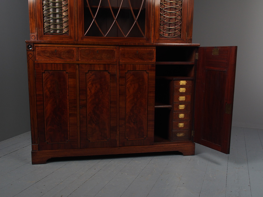 Antique Antique Inlaid Mahogany Cabinet Bookcase