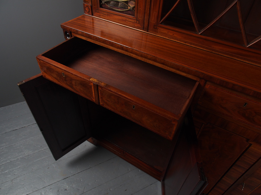 Antique Antique Inlaid Mahogany Cabinet Bookcase