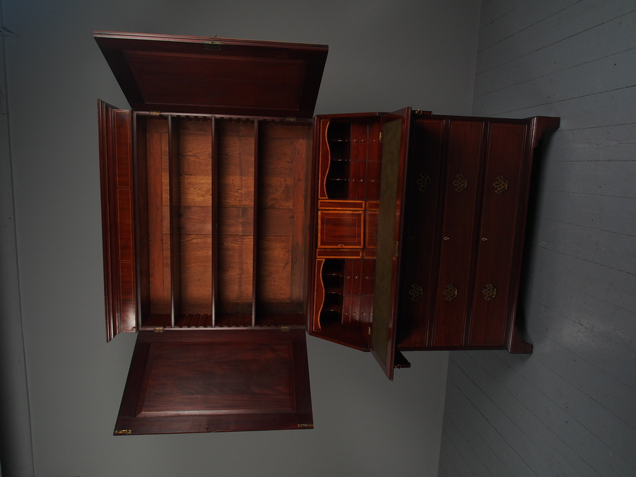 Antique Antique George III Inlaid Mahogany Bureau Bookcase