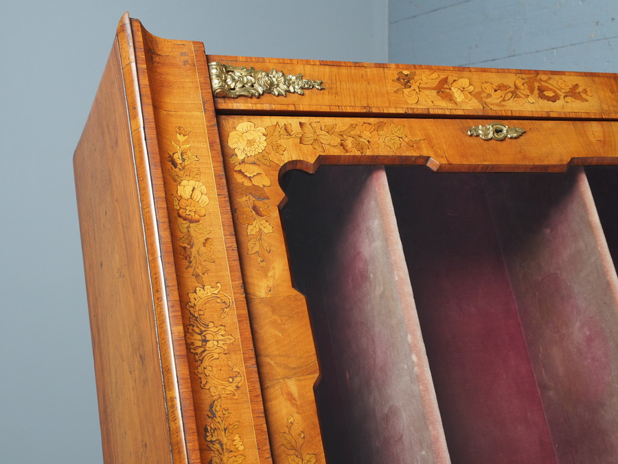 Antique Antique Victorian Marquetry Inlaid Walnut Pier Cabinet
