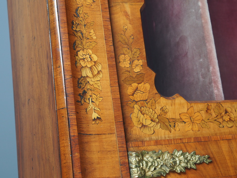 Antique Antique Victorian Marquetry Inlaid Walnut Pier Cabinet