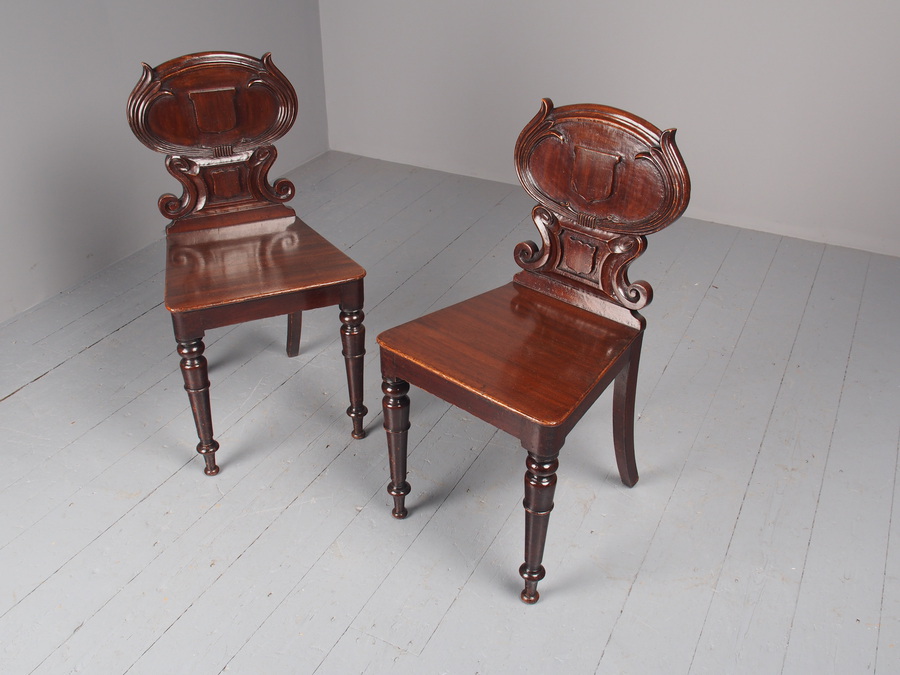 Antique Antique Pair of Dark Oak Hall Chairs