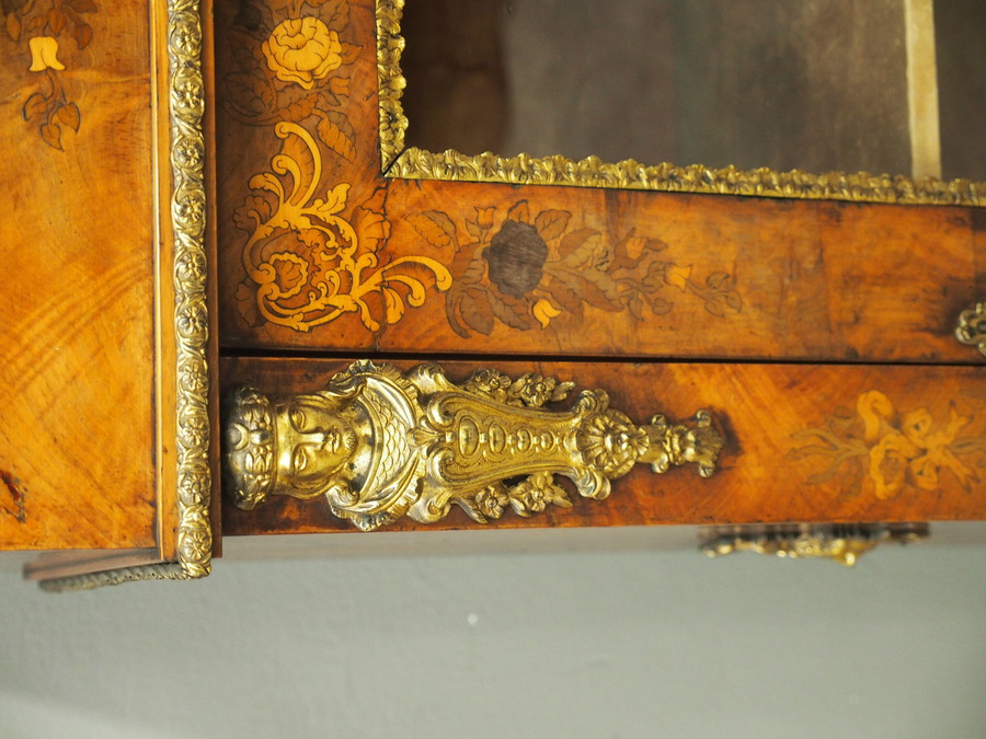 Antique Antique Marquetry Inlaid Burr Walnut Pier Cabinet