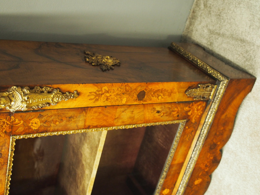 Antique Antique Marquetry Inlaid Burr Walnut Pier Cabinet