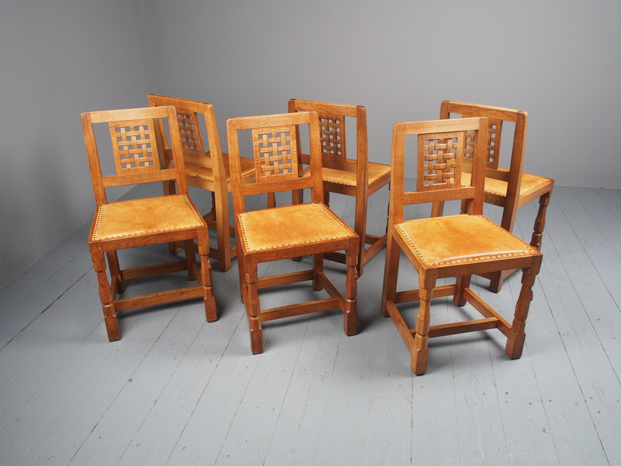 Antique Mouseman Oak Dining Table and Set of 6 Chairs