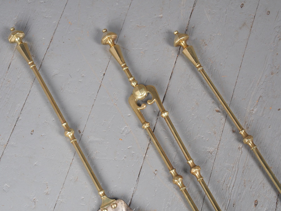 Antique Antique Set of 3 Victorian Cast Brass and Steel Fire Tools