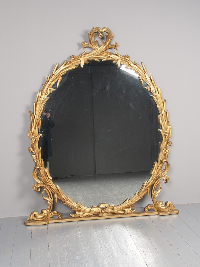 Antique Victorian Carved Wood Gilded Overmantel Mirror