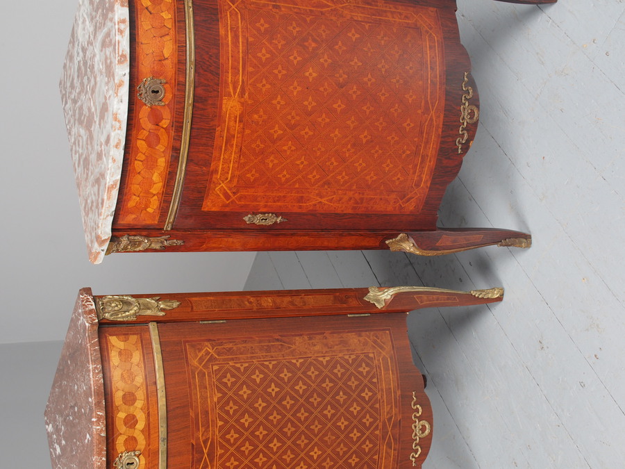 Antique Matched Pair of French Inlaid Corner Cabinets