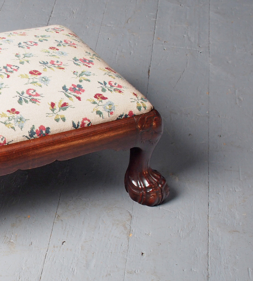 Antique Carved Mahogany Footstool by Whytock and Reid