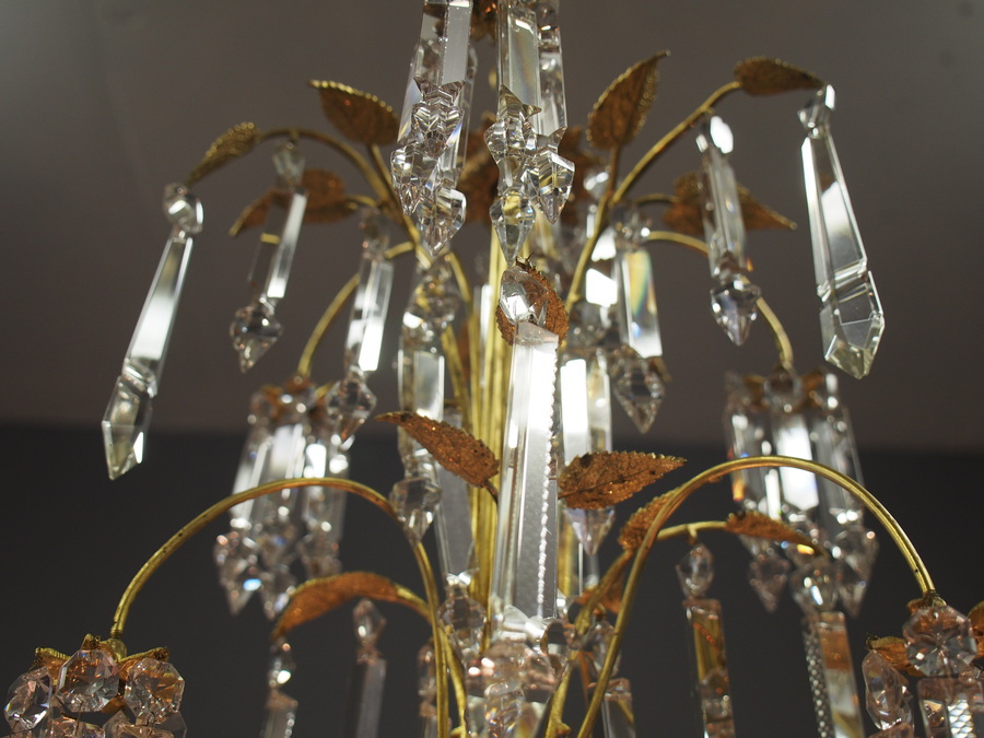 Antique Antique Floral Design Gilded and Glass Chandelier