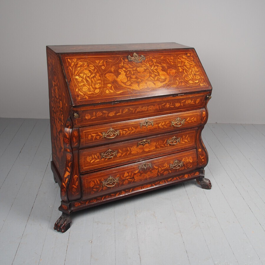 Antique Dutch Marquetry Bombe Bureau