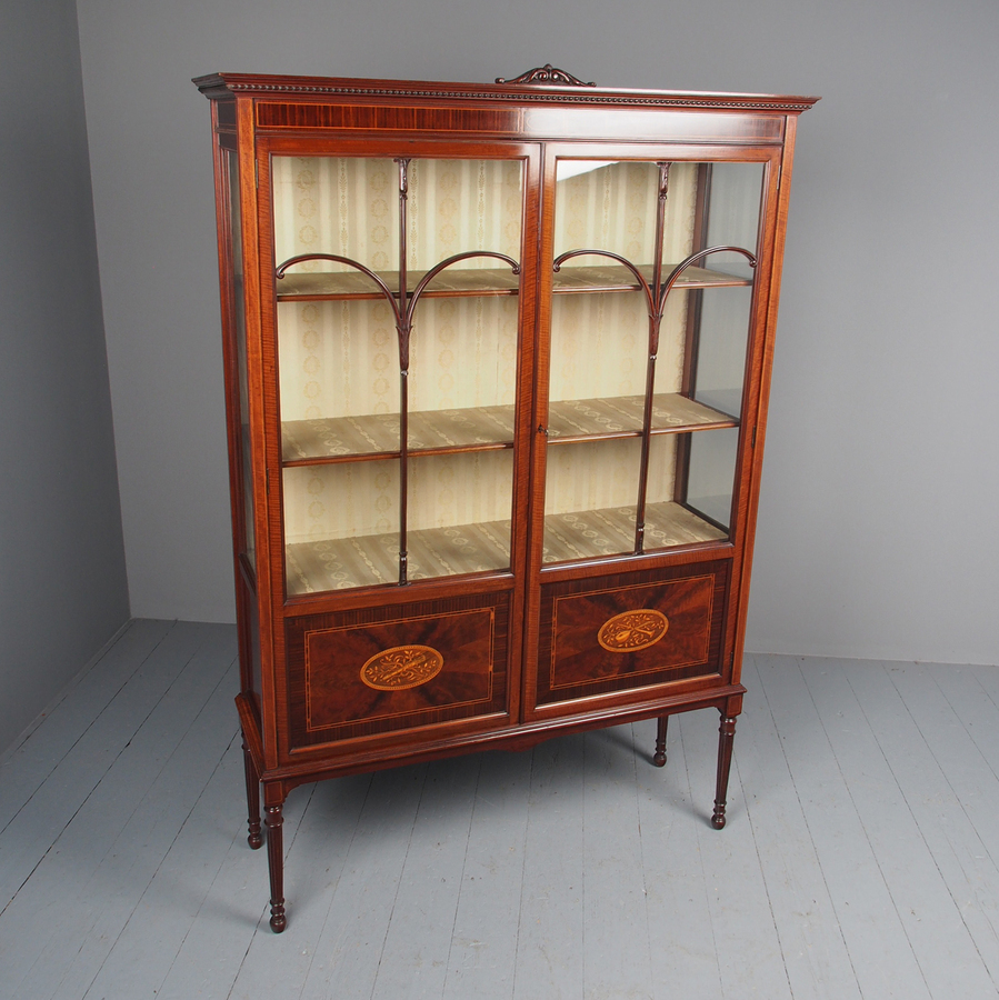 Antique Antique Sheraton Style Inlaid Mahogany Display Cabinet
