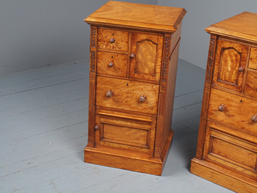 Antique Antique Pair of Satinwood Bedside Cabinets by M. Woodburn