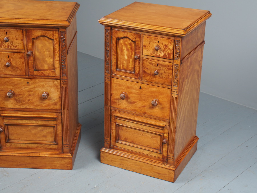 Antique Antique Pair of Satinwood Bedside Cabinets by M. Woodburn