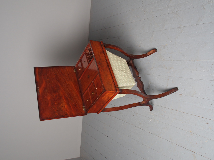 Antique  Unusual Biedermeier Inlaid Mahogany Work Box or Table