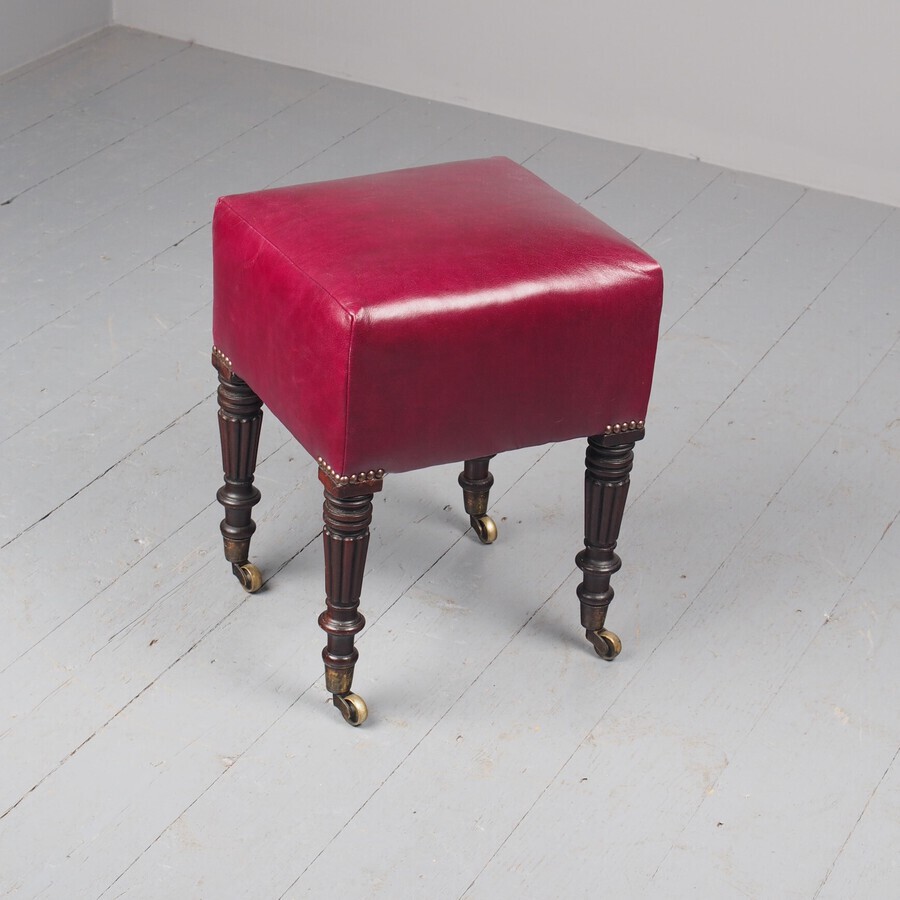 Antique Regency Mahogany and Burgundy Leather Stool