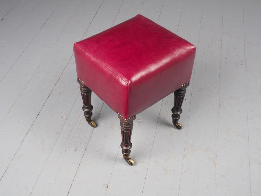 Antique Antique Regency Mahogany and Burgundy Leather Stool