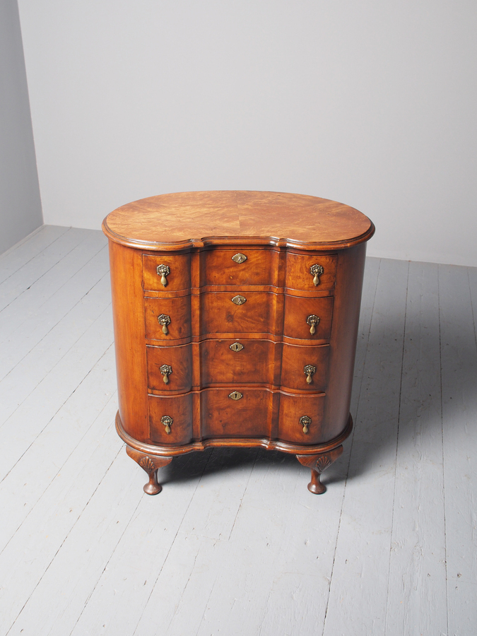 Antique Georgian Style Burr Walnut Kidney Shaped Chest of Drawers