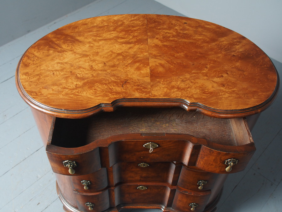 Antique Georgian Style Burr Walnut Kidney Shaped Chest of Drawers