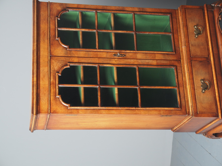 Antique George I Style Neat Size Walnut Glazed Cabinet / Bookcase