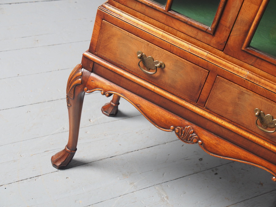 Antique George I Style Neat Size Walnut Glazed Cabinet / Bookcase