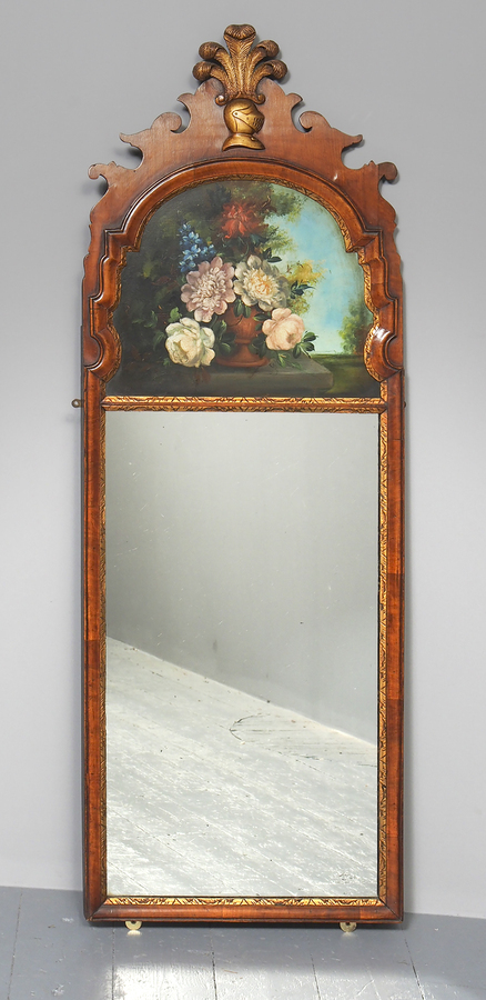 Antique Gilded and Painted Walnut Wall Mirror