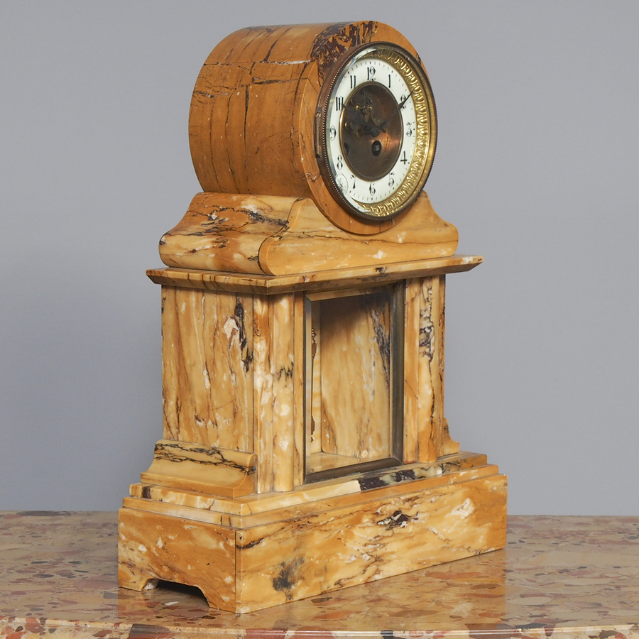 Antique Sienna Marble Clock Garniture