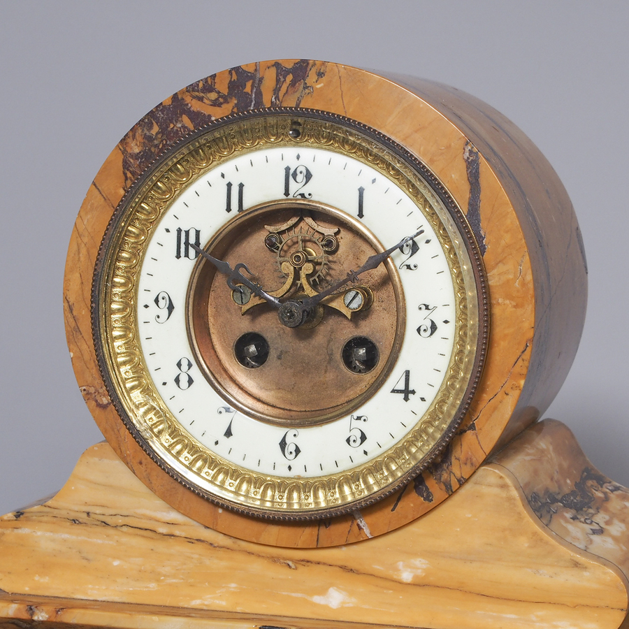 Antique Sienna Marble Clock Garniture